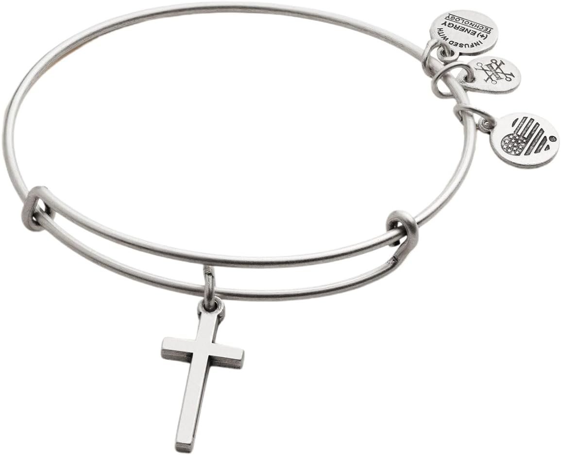 Alex and ANI Divine Guides Expandable Bangle Bracelet for Women, Cross Charm, 2 to 3.5 in