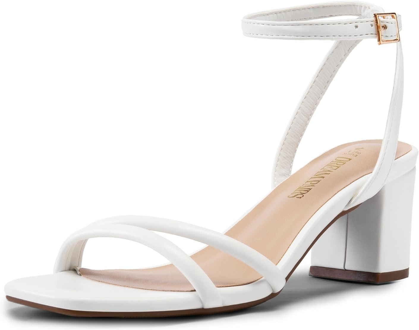 DREAM PAIRS Women’s Chunky Block Heel Sandal | asymmetric strap design, 2.36 inch square-toe chunky ankle buckle heeled sandals, for wedding party prom
