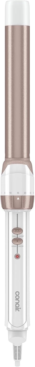Conair Curling Iron, Double-Ceramic, Clamp-Free, 1″, White/Rose Gold