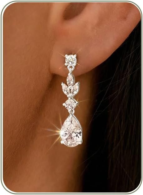 HANLI Dangle Earrings for Women – 14K Gold Plated/Silver Drop Earrings Sparkly CZ Dangle Earrings Elegant Dangling Earrings for Wedding Bridal Prom Jewelry