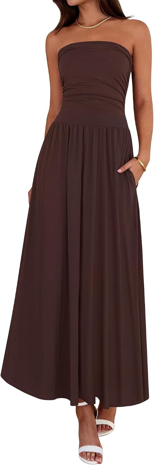 BTFBM Summer Maxi Dresses for Women Strapless Tube Top Dress