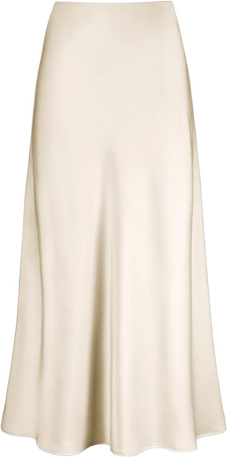 Outoshe Women’s Satin High Waisted Maxi Skirts A Line Silk Long Skirt