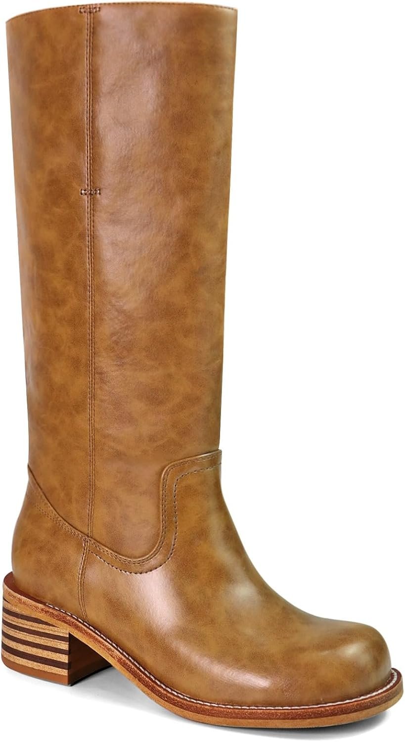 UBWDU Women’s Knee High Boots Chunky Block Heel Long Boots Square Toe Low Heel Boots for Women