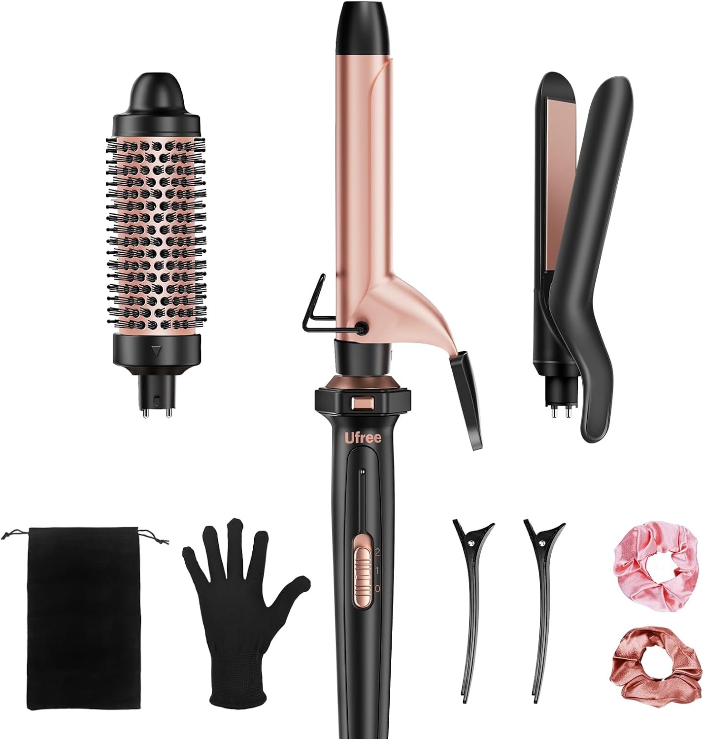 Ufree 3-in-1 Curling Iron Wand Set, Thermal Brush Hair, Straightener