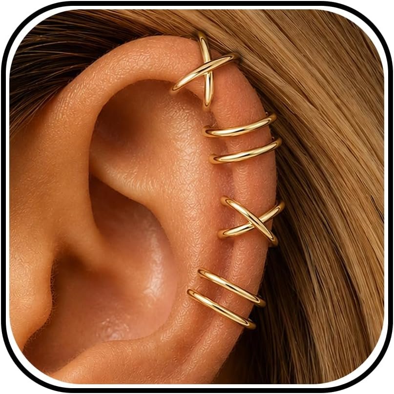 YANCHUN Ear Cuffs Non Piercing 14K Gold Plated Ear Cuff Earrings for Women Trendy Stuff Clip on Cartilage Earring Stacks Non Pierced Adjustable Fake Earrings Set Jewelry Christmas Gift 2026 Stocking Stuffers