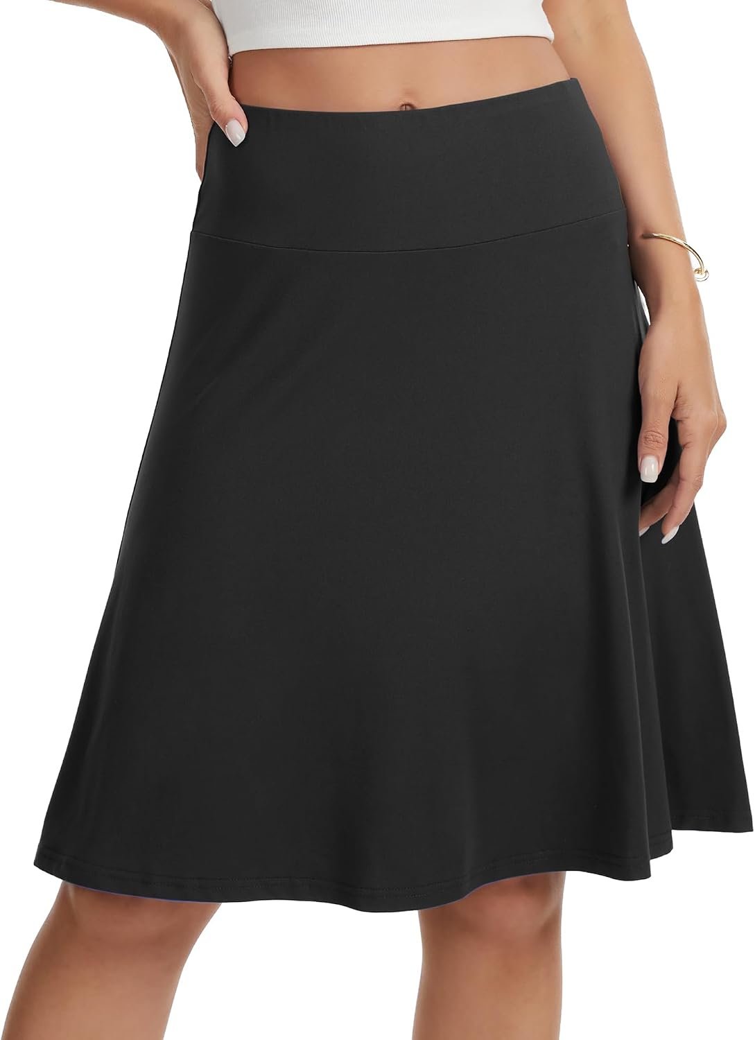 VIISHOW Women’s Knee Length Skirt High Waisted Stretchy A-Line Skater Skirt Soft Knit Modest Casual Skirts for Daily Wear