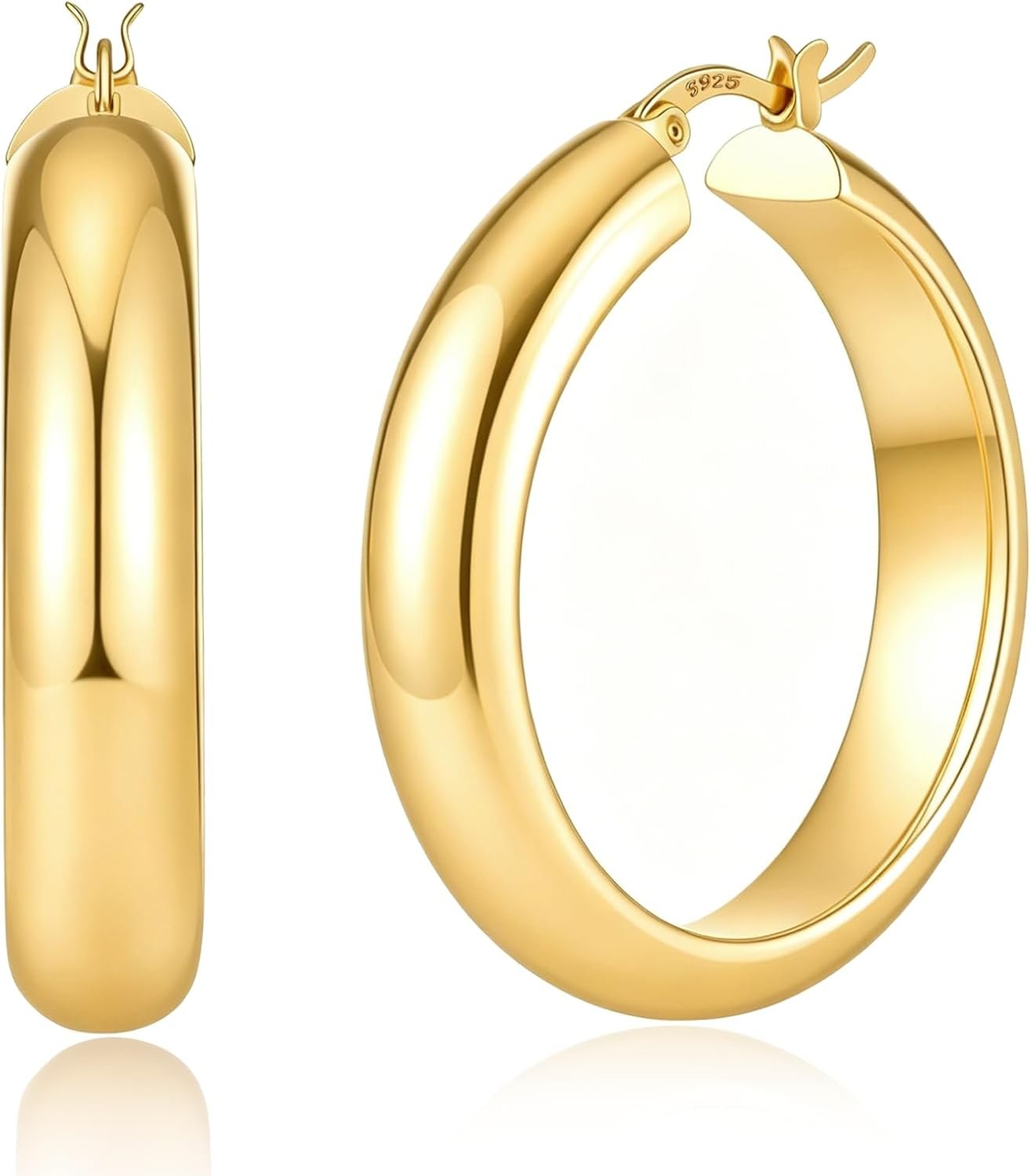 Chunky Gold Hoop Earrings for Women Large 14K Gold Plated Hoops Earring