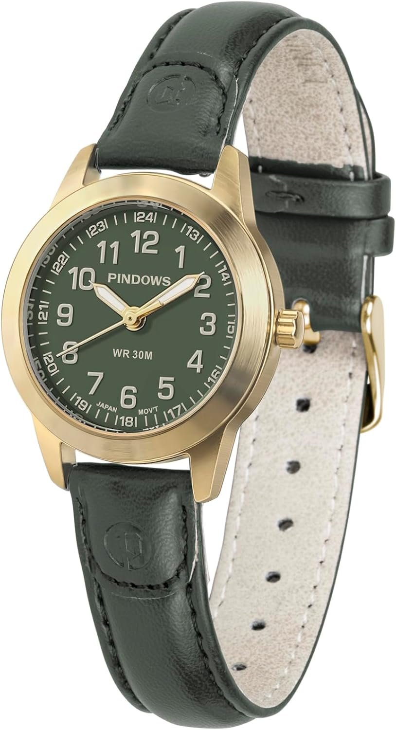 PINDOWS Women’s Watch, Small Minimalist Analog Quartz Leather Strap Dress | Small 30mm Case, Slim 8mm Profile, Easy Reader Dial, Luminous Dial, 30M Splash Resistant