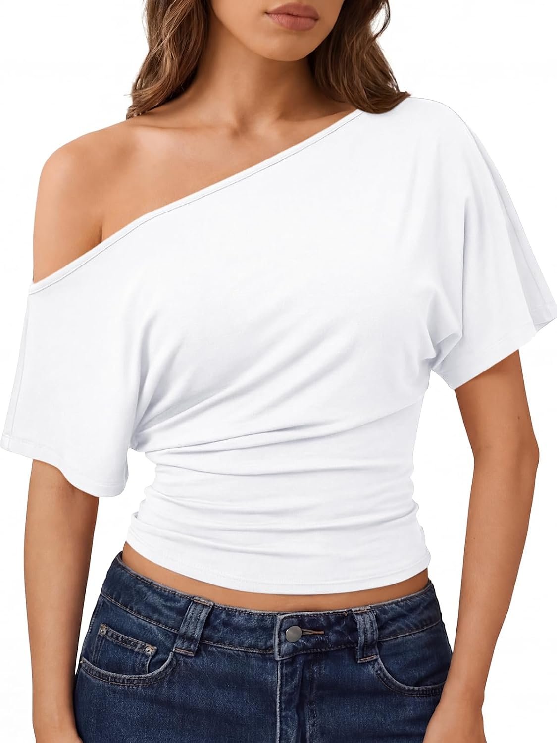 Trendy Queen Off the Shoulder Tops for Women 2026 Summer Going Out Crop Top
