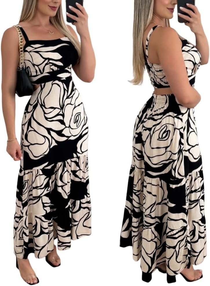 CHICME Womens Summer Dresses Cut Out Boho Maxi Sundress