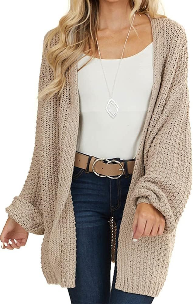 Maroway Womens Oversized Long Cardigan Open Front Knit Sweater