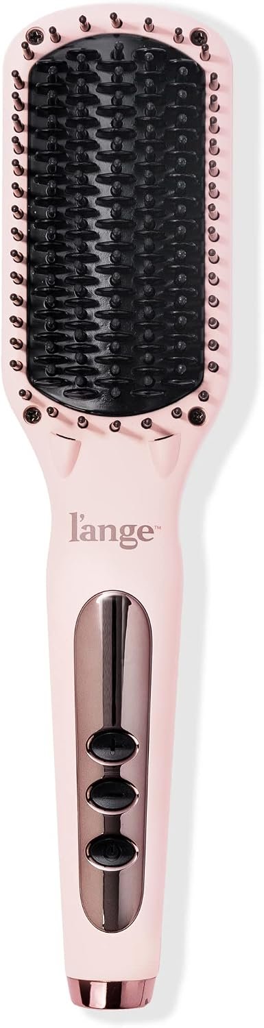 L’ANGE HAIR Le Vite Straightening Brush | Heated Hair Tool for Smoother, Frizz-Controlled Look | Dual-Voltage Hot Brush Straightener for Effortless Styling & Shine | Ceramic Standard Size (Blush)