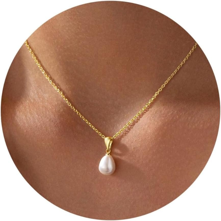 Yoosteel Gold Pearl Necklaces for Women, 14K Gold Plated Pearl Jewelry