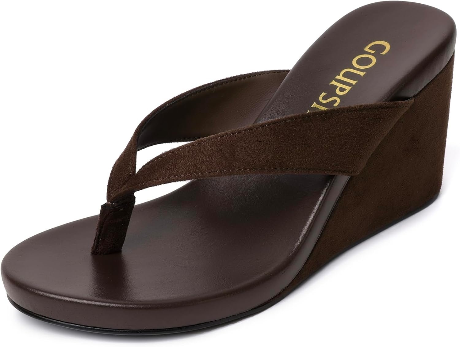 Suede Wedge Flip Flops for Women Open Round Toe Platform Sandals Slip On Comfortable Wedge Heels Sandals for Summer Vacation Beach Shoes