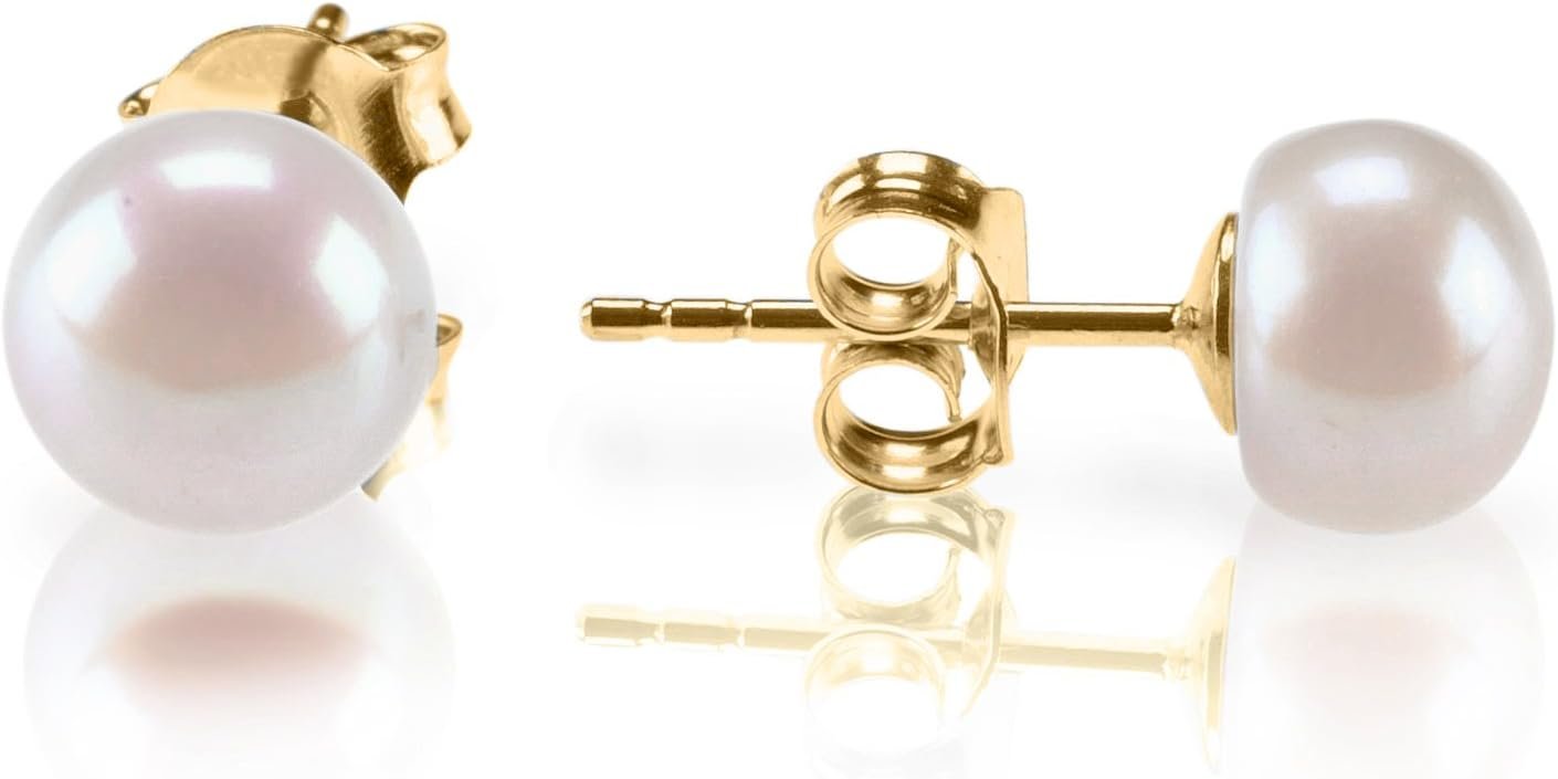 PAVOI 14K Gold Plated Freshwater Cultured Pearl Stud Earrings for Women