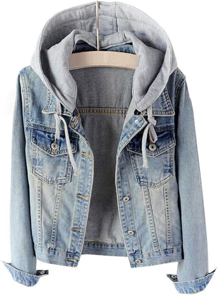 LifeShe Women’s Casual Detachable Hoodie Denim Jacket
