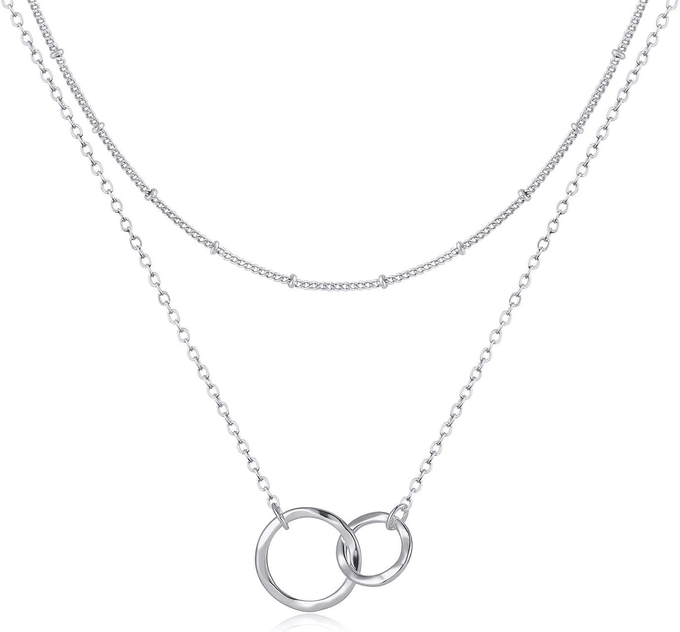 Fettero Pendant Necklace Gold Choker Layered Coin Open Karma Circle Full New Crescent Moon 14K Gold Plated Simple Dainty Necklaces for Women Jewelry Gift