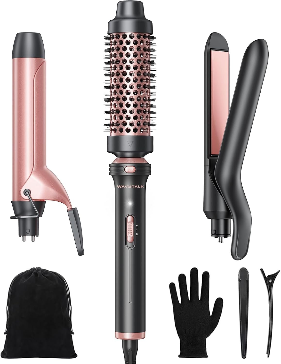 Wavytalk 3 in 1 Curling Wand Set with Heated Round Brush, Versatile Styling