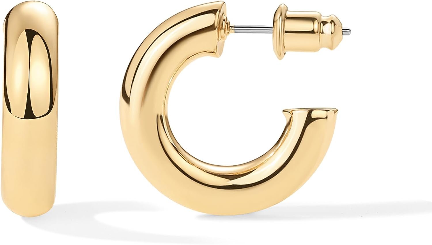 PAVOI Chunky Gold Hoop Earrings for Women, Lightweight 14K Gold Plated