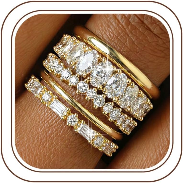 Tungary Gold Stackable Rings for Women Non Tarnish, Wedding Bands Set