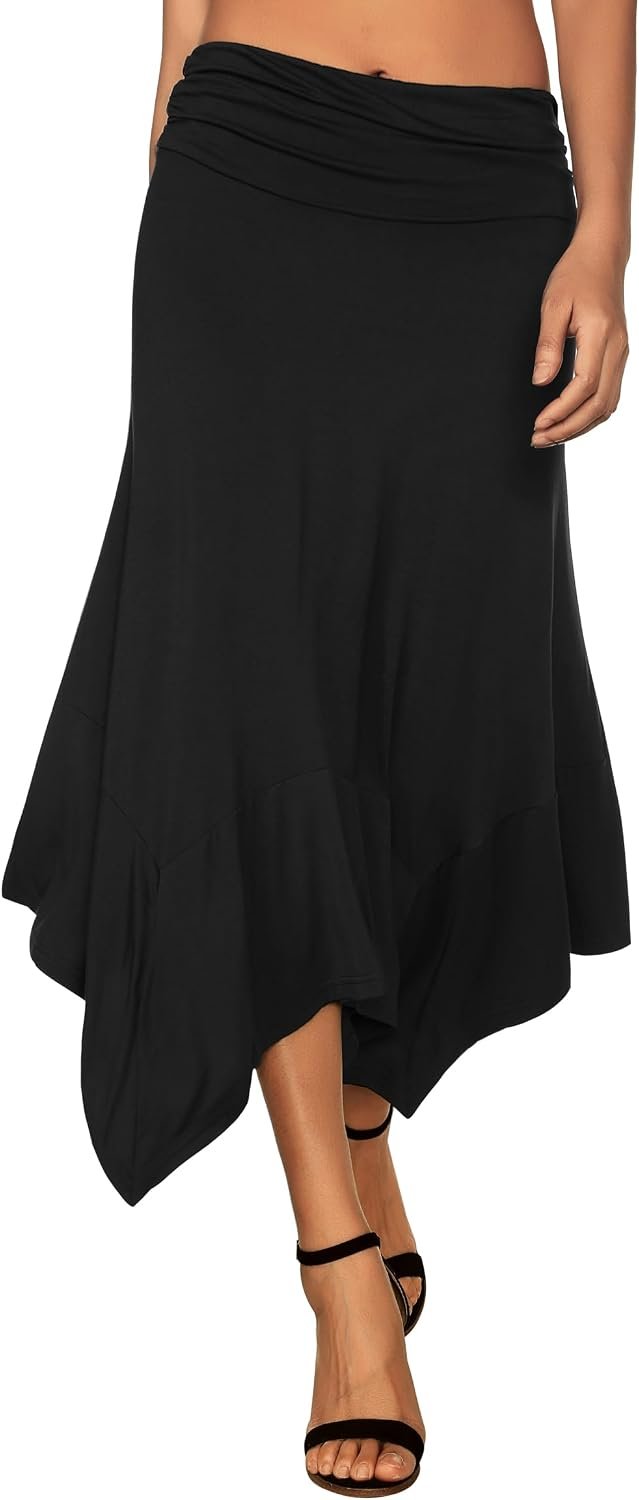 DJT Women’s Flowy Handkerchief Hemline Midi Skirt