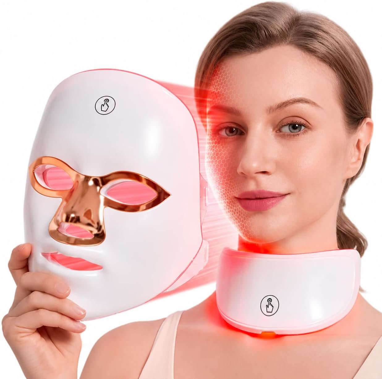 LED Face Mask for Wrinkles, Red Light Therapy for Face, Cordless NIR Red Light Therapy Mask with 7 Light Modes, 426 LEDs Rechargeable for Glowing Skin at Home White