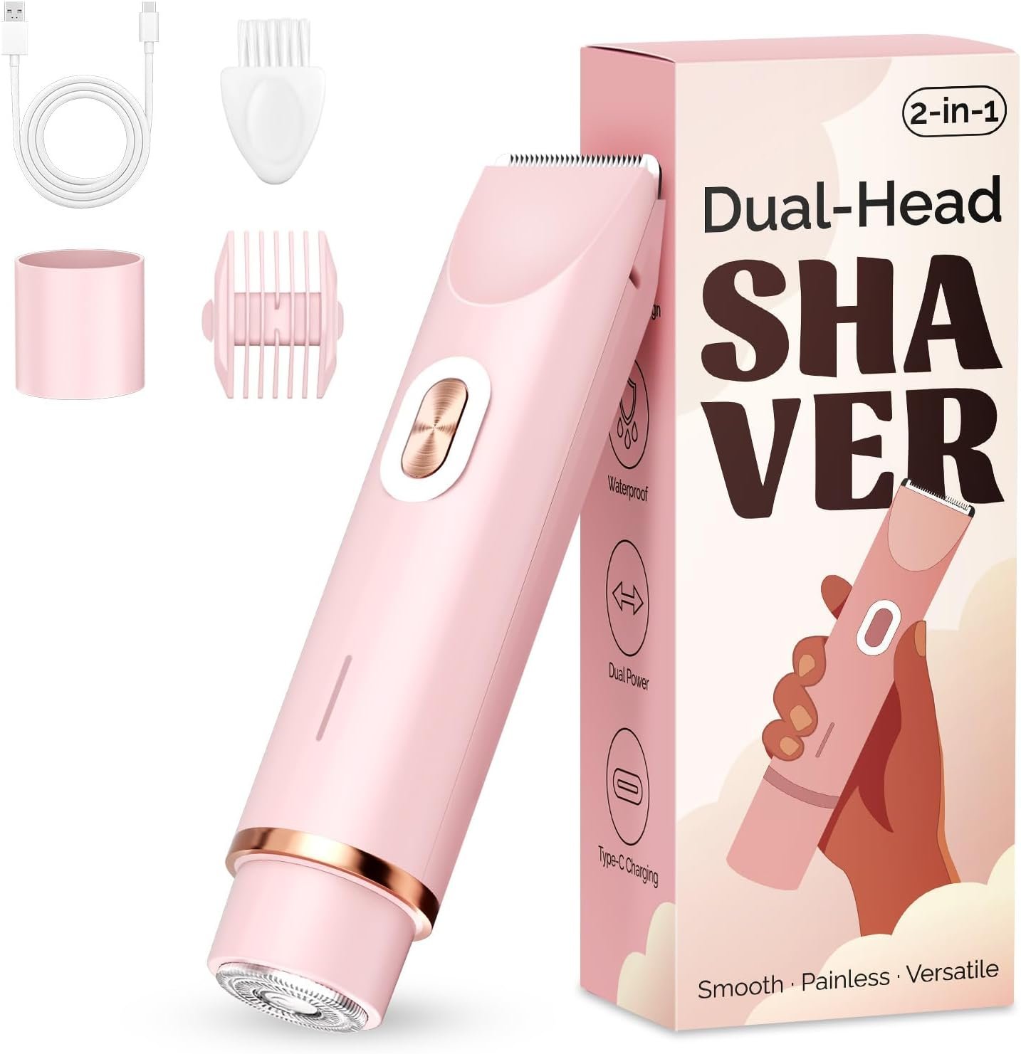 Mpotmiy 2-in-1 Electric Shaver for Women, Dual-Head Bikini Trimmer, Gift