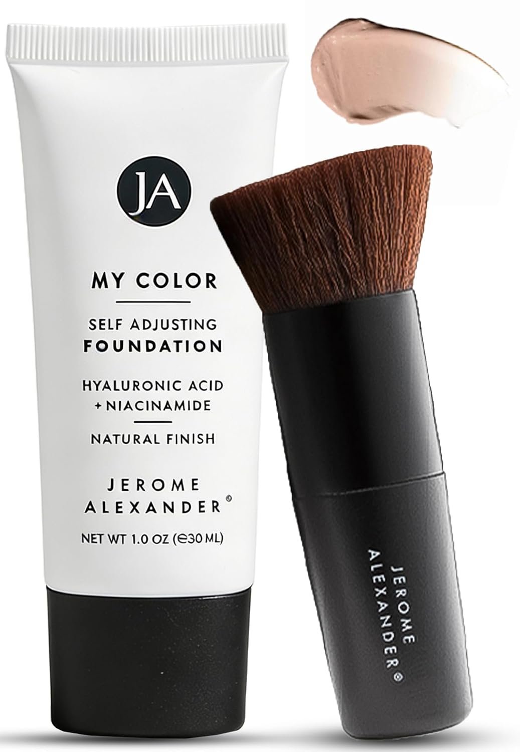 Jerome Alexander My Color Self-Adjusting Foundation 2pc Set – Medium | Color-changing cream formula, hydrating and lightweight, skincare-infused ingredients, includes Kabuki brush, 1 oz