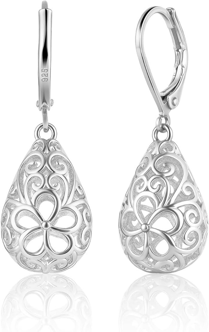 Sterling Silver Post Dangle Earrings for Women Filigree Drop Earrings | Hypoallergenic Drop Earrings Fashion Jewelry Gifts Lightweight Leverback Earrings