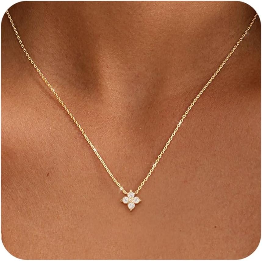 ZHESHY Birthstone Gold Necklaces for Women Dainty 14K Gold Plated Necklace