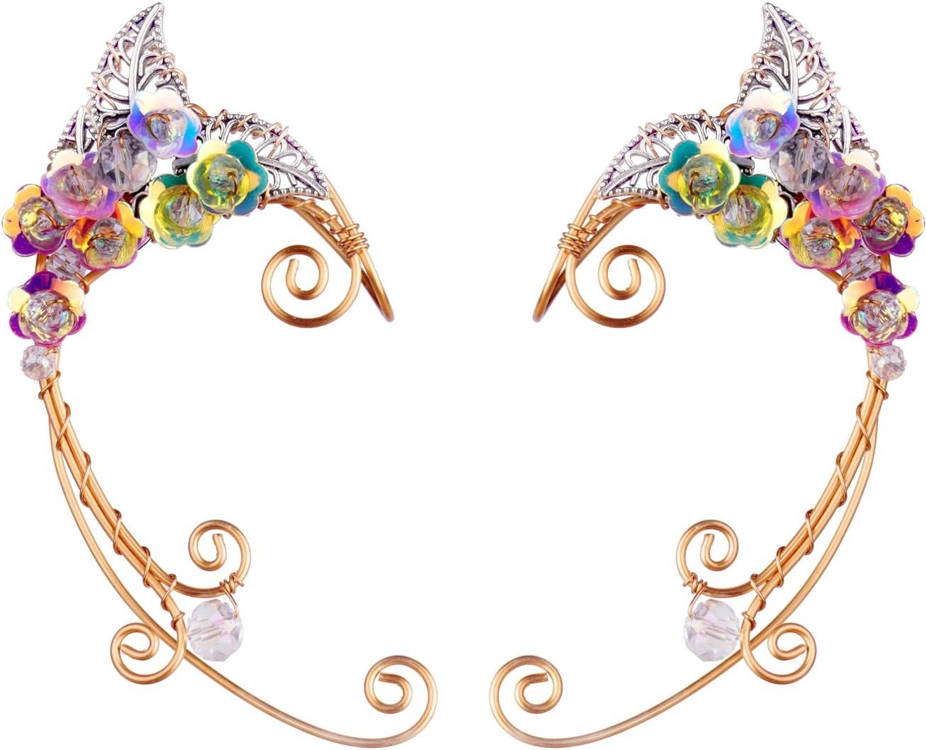 OwMell Fairy Elf Ear Cuffs, Handcraft Ear Clips Wrap Earrings, Non-Pierced