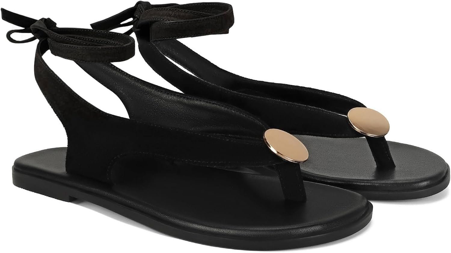 Flat Sandals for Women Strappy Sandals Comfortable Dressy Beach Flip Flop Slides Thong Sandals for Women with Metal Circular