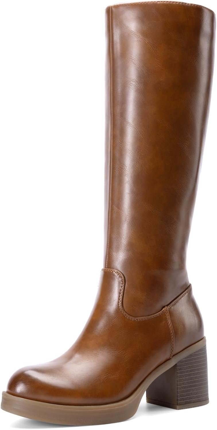 DREAM PAIRS Womens Knee High Round Toe Platform Boots