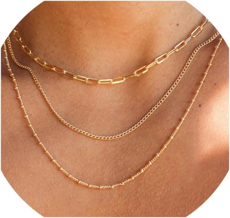 CONRAN KREMIX Waterproof Gold Layered Necklaces for Women, Non-Tarnish Gold Plated Stainless Steel Dainty Necklace Stack, Thin Chain Necklace Set for Everyday Wear and Gifts