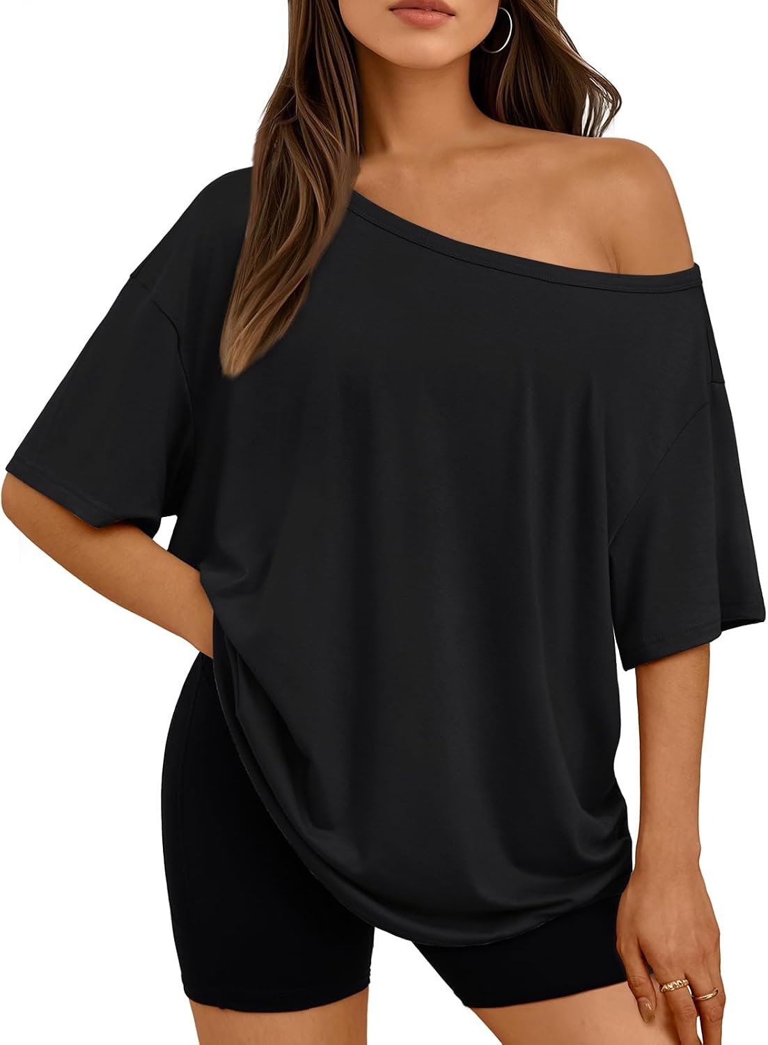LILLUSORY Off The Shoulder Tops Oversized Short Sleeve Tshirts 2026