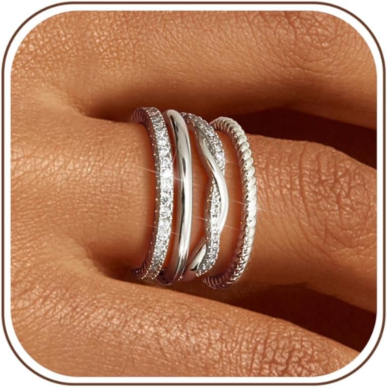 Florideco Silver Stackable Rings for Women Non Tarnish Thin Rings