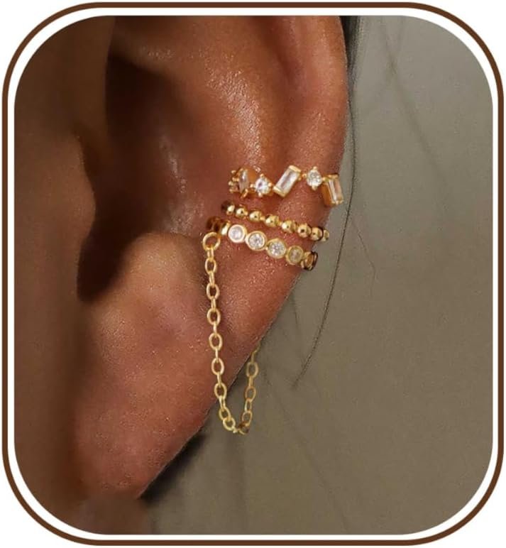 Ear Cuff Earrings for Women Non Piercing,Dainty 14K Gold Plated Chain Cartilage Earrings Set Gold Statement Cuff Earring Stack Fashion Cartilage Earrings for Women Trendy Gold Jewelry