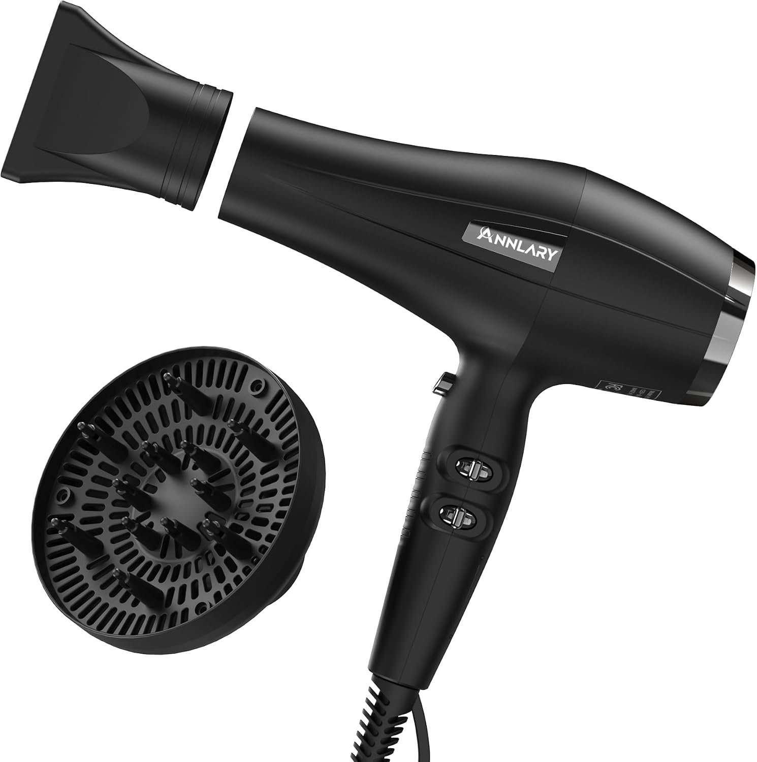 ANNLARY Ionic Hair Dryer with Diffuser, Blow Dryer, Professional 1875W Powerful AC Motor Hairdryer with 8.2Ft Cord for Women & Men, Fast-Drying Blow Dryer with Nozzle for Home, Salon