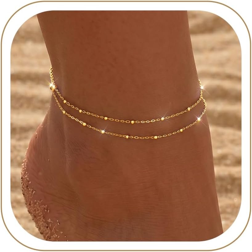 Dainty Gold Ankle Bracelets for Women Waterproof