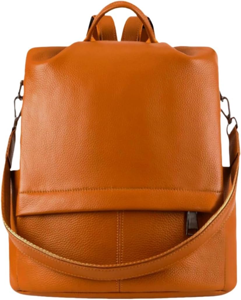 Genuine Leather Antitheft Backpack Purse For Women | Real Soft Leather, Fashion Designer, Convertible Shoulder Bag, Burnt Caramel/Orange