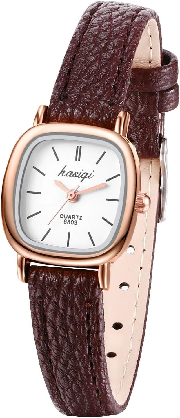 JewelryWe Women Leather Watches Small Square Analog Quartz Watch Simple Elegant Casual Dress Watch for Mother’s Day