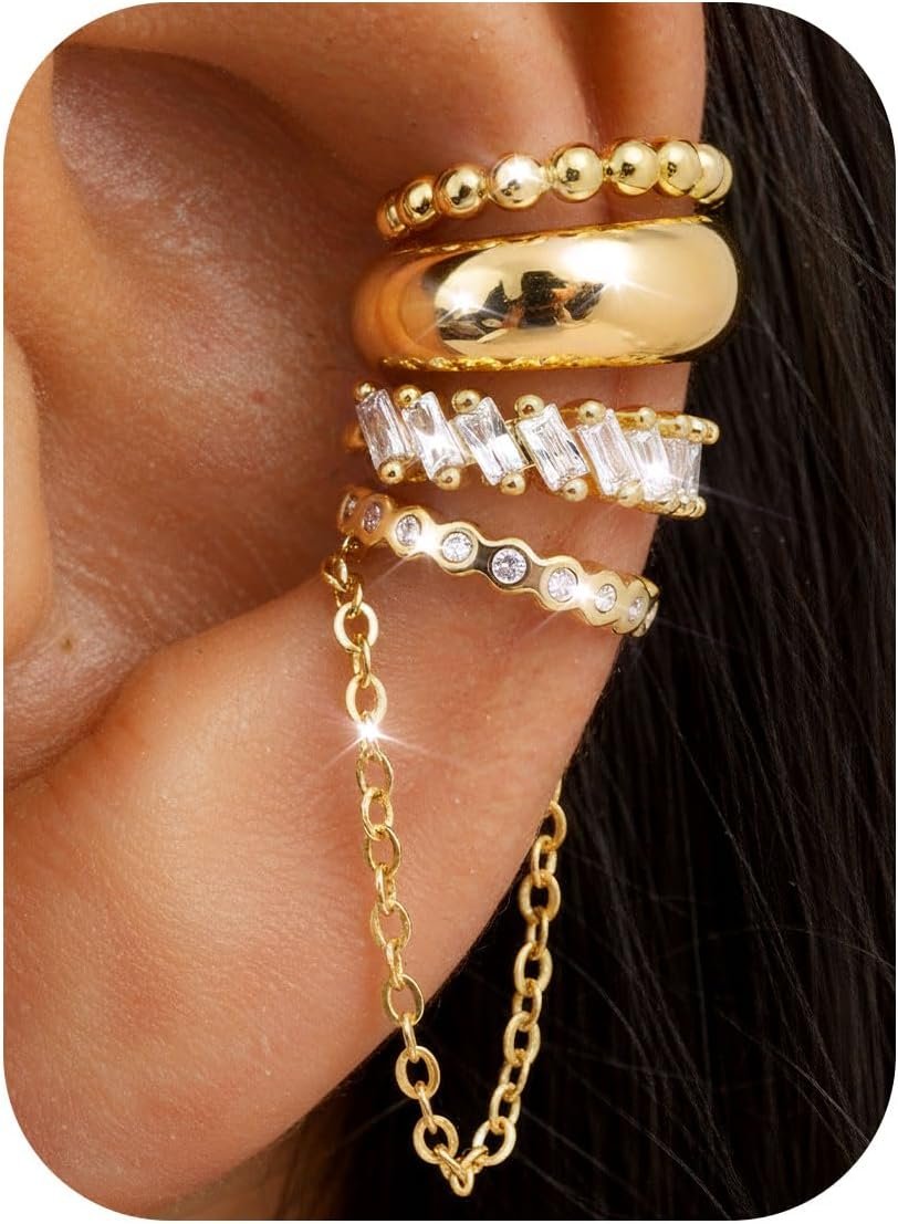 Florideco 4Pcs Ear Cuffs Non Piercing for Women 14K Gold Plated Adjustable
