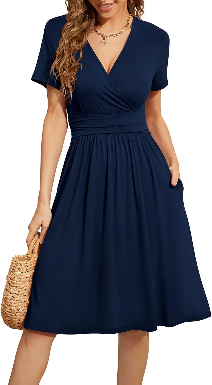WEACZZY Women’s Summer Short Sleeve Casual Dresses V-Neck Floral Party Dress with Pockets