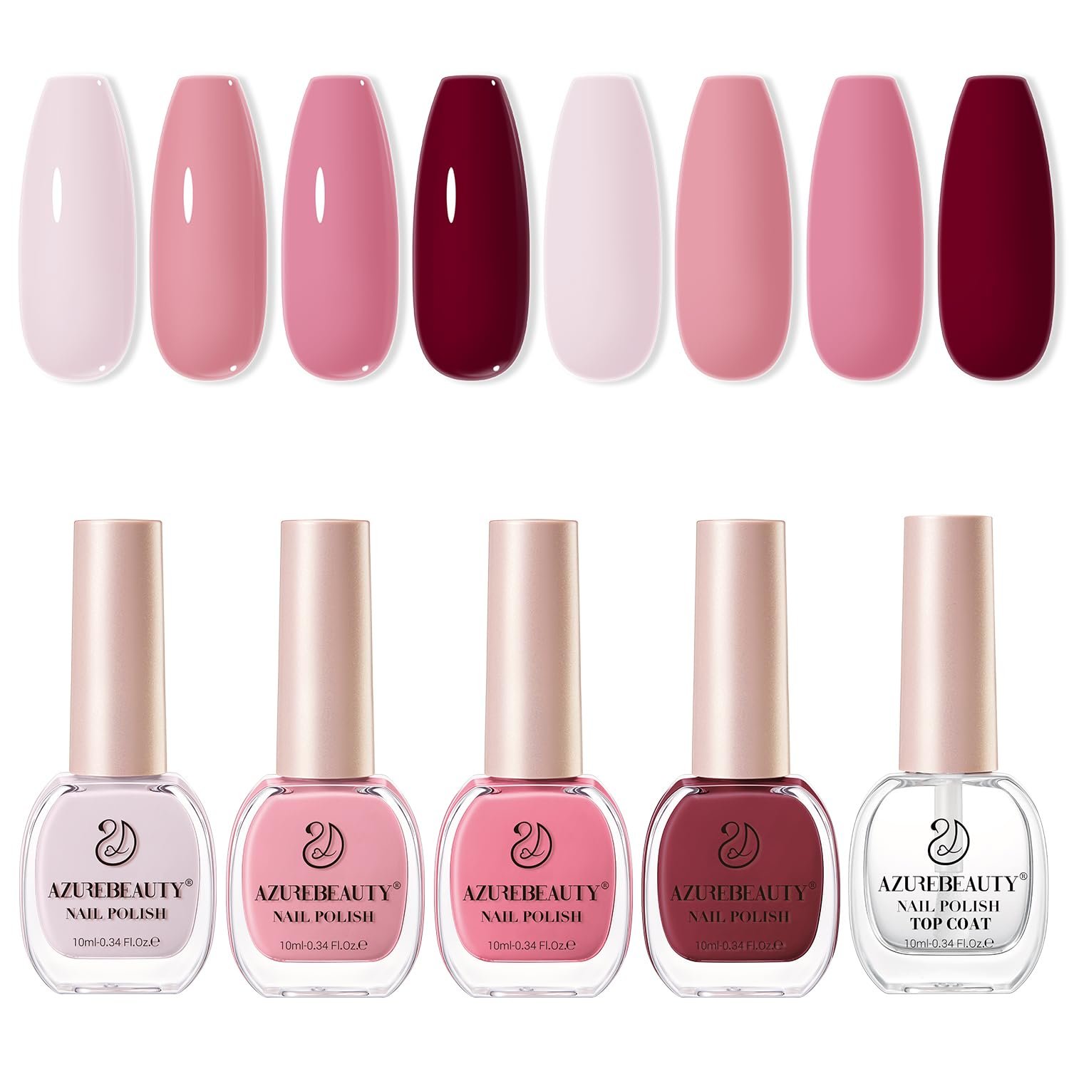 AZUREBEAUTY Pink Nail Polish Set, 4 Pink Shades Nail Color Kit Glossy Nail Polish for Natural Nails, DIY Manicure Salon Home Gift for Women