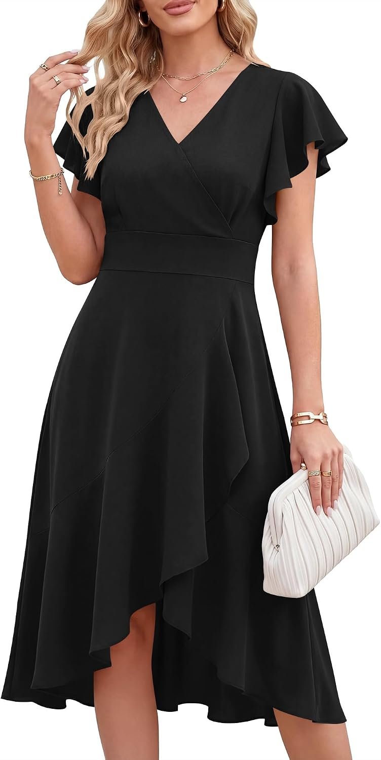 ANRABESS Womens Cocktail Dress Semi Formal Wedding Guest Wrap Midi Dresses Summer Western A Line High Low Ruffled Dress