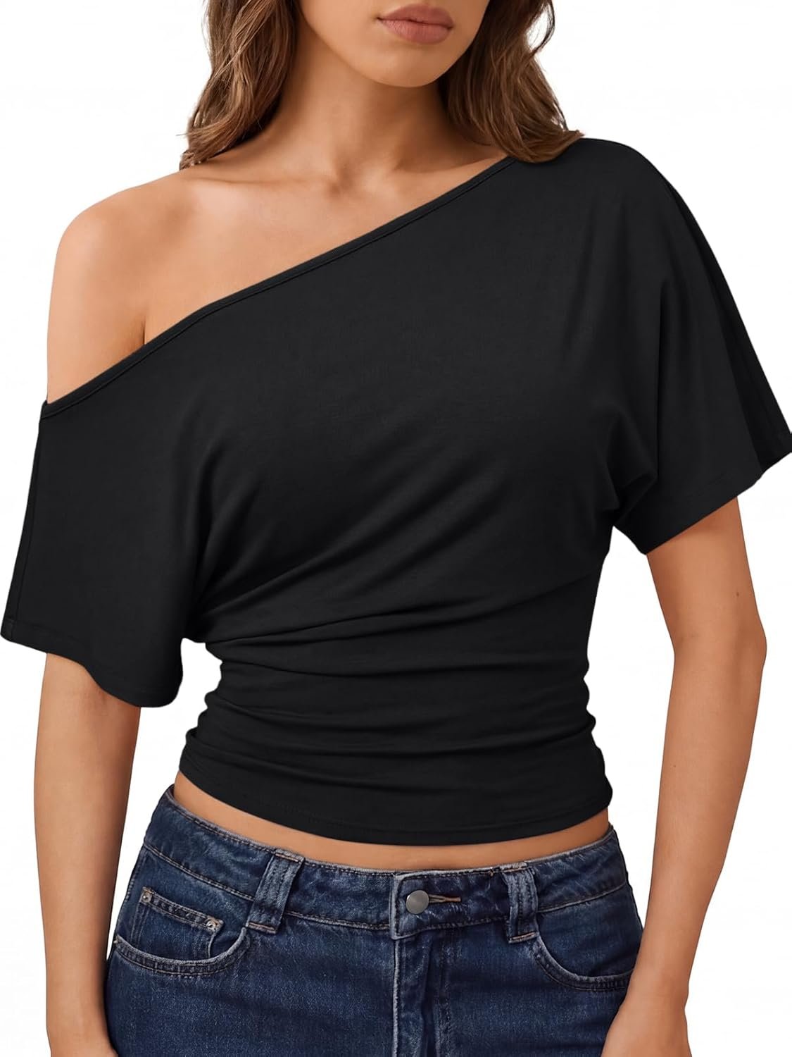 Trendy Queen Womens Off the Shoulder Tops 2026 Summer Going Out Crop Shirts