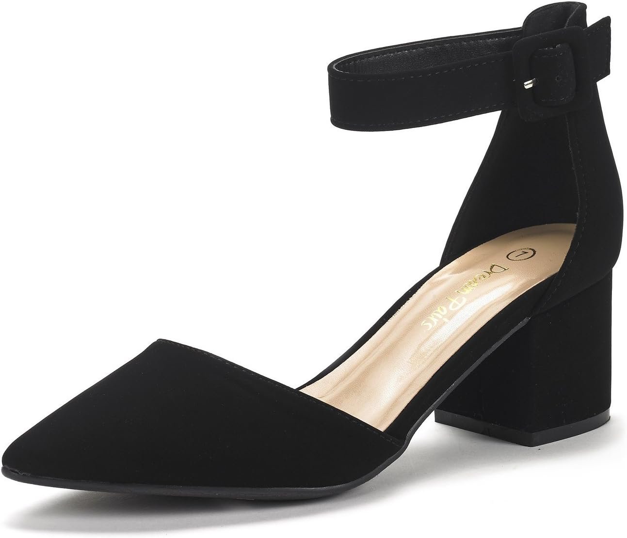 DREAM PAIRS ANNEE Pointed Toe Low Chunky Heel Pumps | Women’s Closed Toe Low Block Heel Ankle Strap Pumps Dress Shoes Wedding Office Work Party