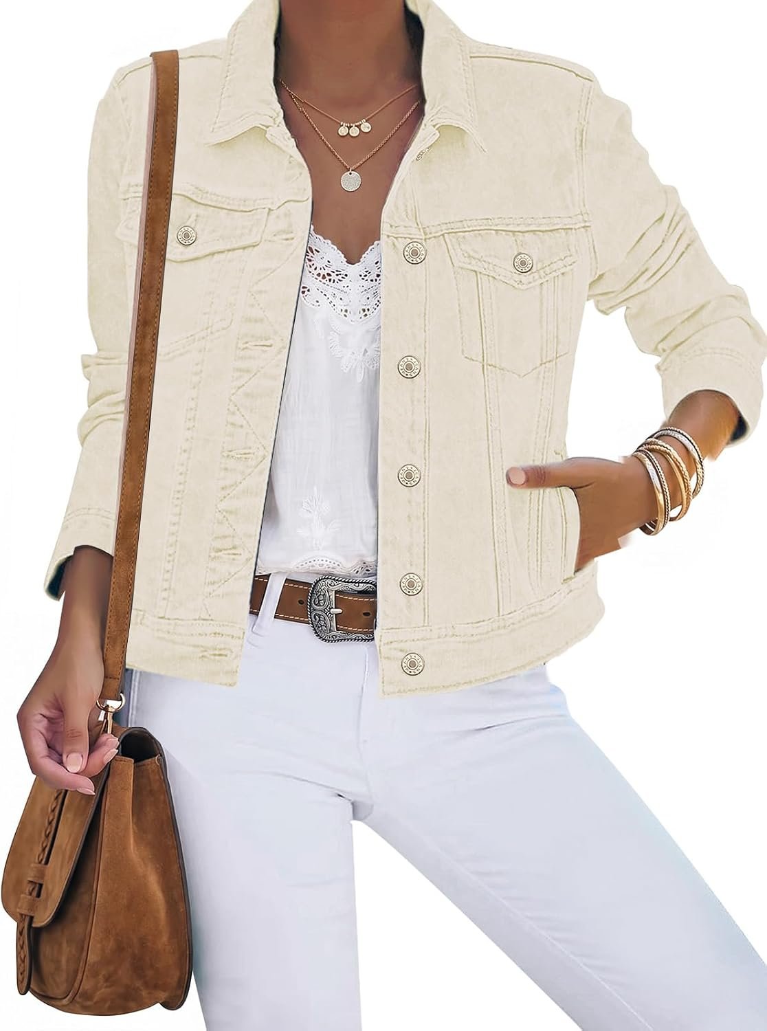 luvamia Women’s Basic Button Down Stretch Fitted Long Sleeves Denim Jean Jacket