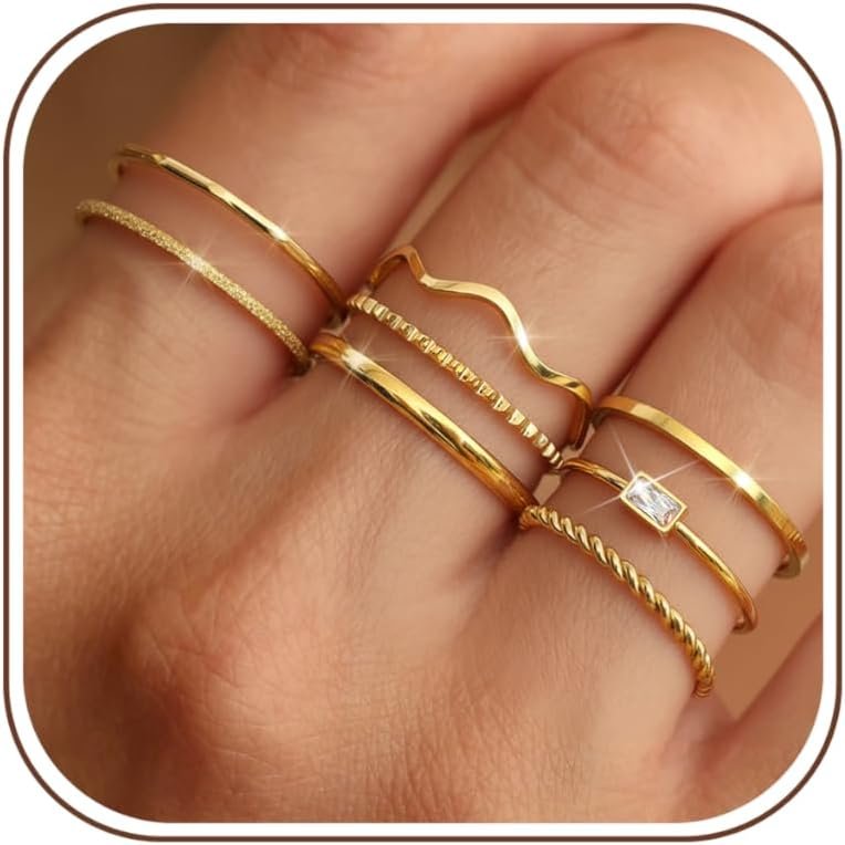 THUNARAZ 8Pcs Stackable Rings for Women Non Tarnish Stainless Steel Rings