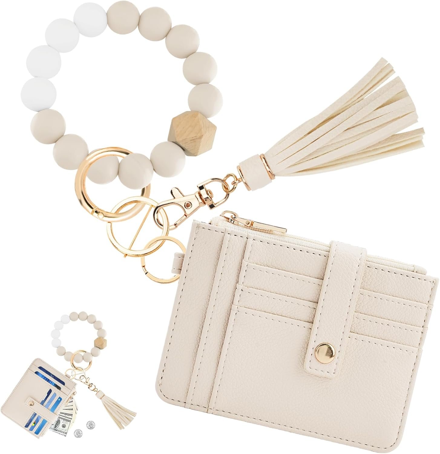 KNGITRYI Wristlet Wallet for Women,RFID Keychain Wallet with Beaded Strap